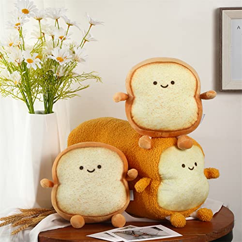 Yookeer 3 Pcs Funny Toast Bread Pillow 7 x 7 in Cute Bread Stuffed Pillow Food Toy Plush Pillow Soft Toast Cushion for Kid Birthday Gift Decor, 2 Size