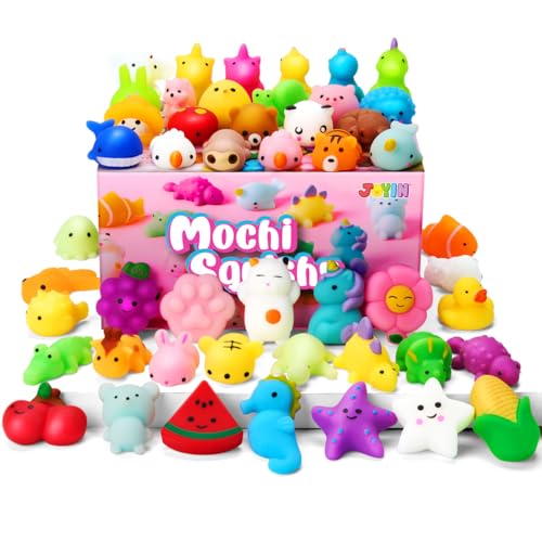 JOYIN Mochi Squishy Toys Set, Random 25 Pack Mini Mochi Party Favors for Kids, Kawaii squishy toy Stress Relief Toys, Goodie Bags Fillers with Storage Box, Classroom Prizes - 25