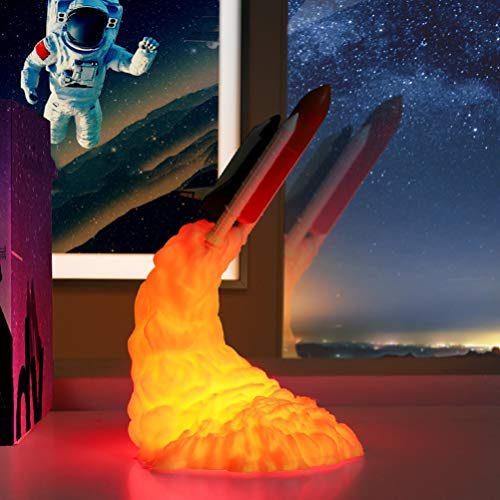 Mobestech 3D Print Rocket Night Lamp Rocket Space Shuttle Lamp Desktop Ornaments for Home Office Kids Birthday Gifts