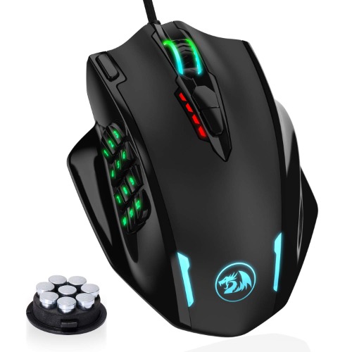 Redragon M908 Impact RGB LED MMO Mouse with Side Buttons Optical Wired Gaming Mouse with 12,400DPI, High Precision, 20 Programmable Mouse Buttons - Black Wired