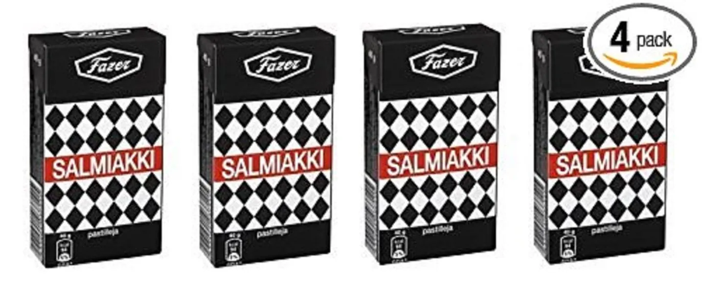 4 boxes x 40g of Fazer SALMIAKKI Original Finnish Salty Licorice Pastilles Dragees Drops Candy