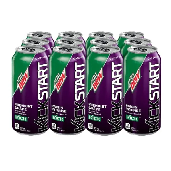 Mountain Dew Kickstart Midnight Grape Carbonated Soft Drink, 473 mL Cans, 12 Pack