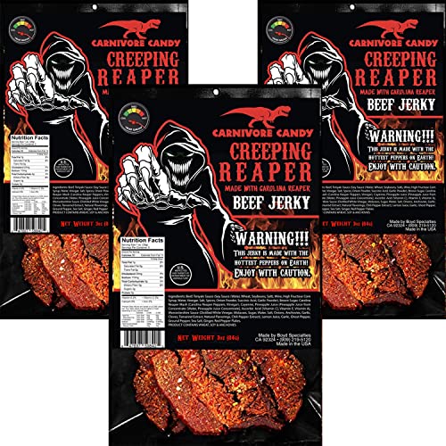 “Creeping Ghost” Carolina Reaper Jerky Beef Three - 3oz Bags The Reaper is the HOTTEST Pepper in the world! Sweet with Heat!