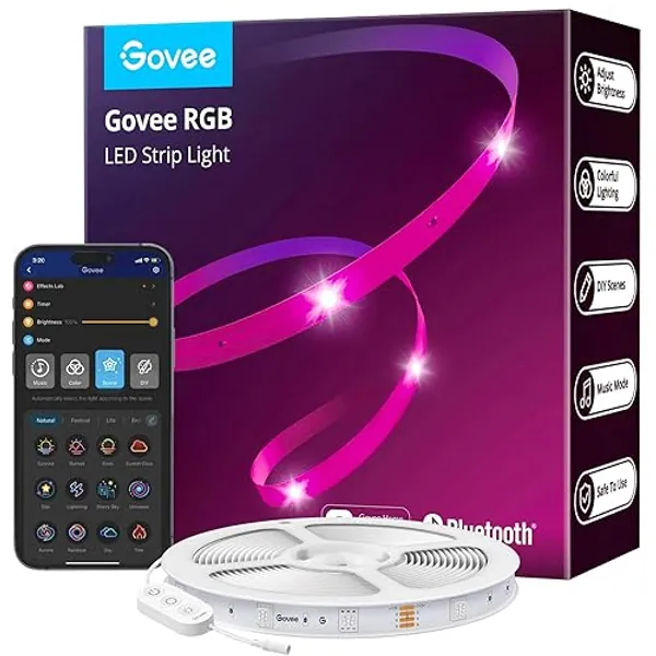 Govee 65.6ft LED Strip Lights, Bluetooth RGB Christmas LED Lights with App Control, 64 Scenes and Music Sync LED Strip Lighting for Bedroom, Living Room, Kitchen, Party, ETL Listed Adapter