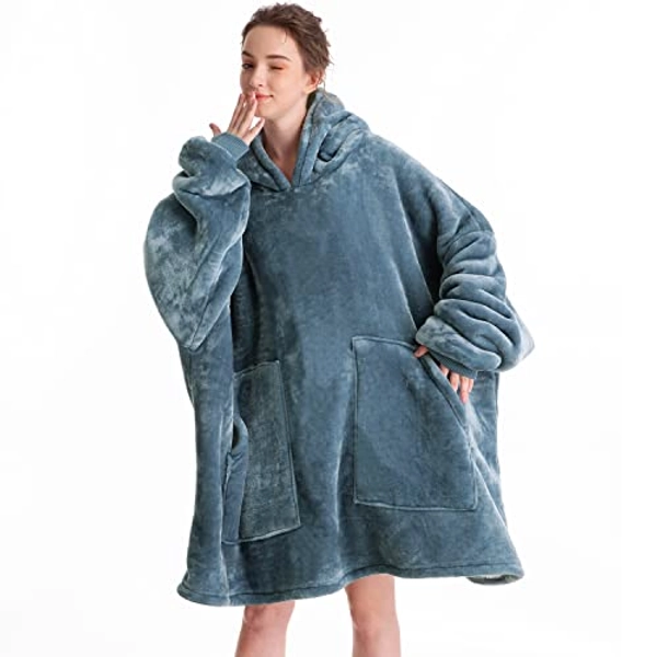 Oversized Wearable Blanket Sherpa Fleece Blanket Hoodie Comfortable Soft Warm Thick Big Hooded Sweatshirt Hoodie Blanket for Adults Women Girls Teenagers Teens Men (Original Grey, Adult Soft Thick)