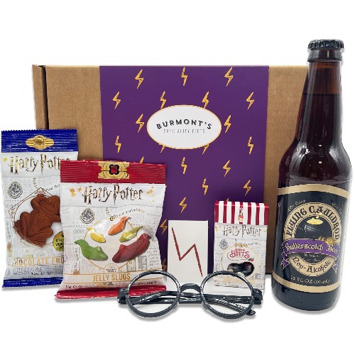 The Ultimate Harry Potter Selection Box - Non-Alcoholic Butterscotch Beer, Chocolate Frog, Jelly Belly Bertie Bott's Beans, Jelly Slugs, Wizard Glasses & Temp Tattoo - Hamper Exclusive to Burmont's