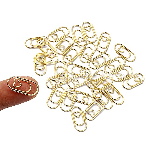 100 Pieces Small Paperclips Plating Gold Mini Heart Shaped Paper Clip Bookmark Pin for Office School Document Organizing