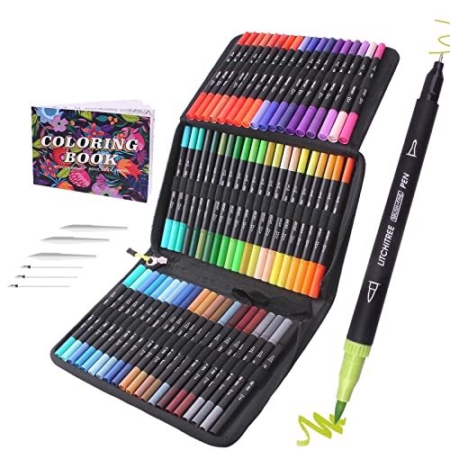 72 Dual Tip Brush Pens Art Markers for Artists,Fineliners Felt Tip Pens Colouring Pens for Adult Colouring Books Calligraphy Drawing Sketching - 72