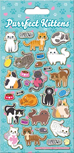 Paper Projects 01.70.04.059 Purrfect Kittens Sparkly Stickers | Perfect for Craft Activities for Children and Adults | Reusable on Non-Porous Surfaces, Blue, 19.5cm x 9.5cm