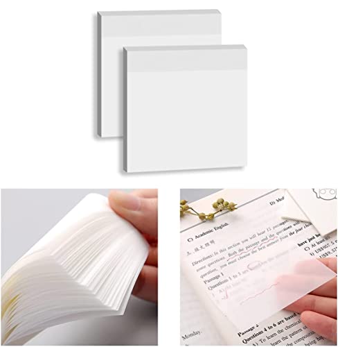100pcs Transparent Sticky Notes Self-Stick Note Pads, Clear Notes 75mm*75mm Transparent Self Adhesive Removable Perfect for Studying and Writing in Text Books and Office - 75*75mm + 75*75mm