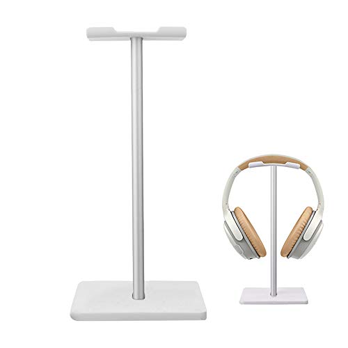 Deear Headphone Stand Gaming Headset Holder Universal Aluminum Metal Headphone Holder Hanger with Aluminum Supporting Bar Flexible Headrest ABS Solid Base for All Headphone,White - White