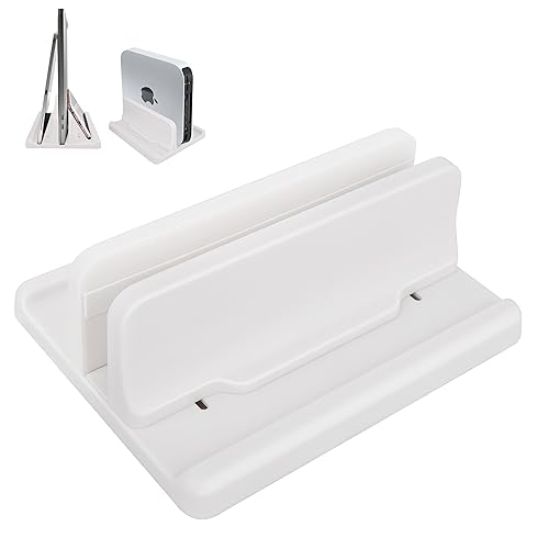 JIMEJV Vertical Laptop Stand [New Version: Two More Rubber Pads & Hex Key Storable Design] ABS Plastic Adjustable Dock up to 15 inch PC Desk Space Saver for MacBook/Surface/iPad/Mini PC (White) - Off-white