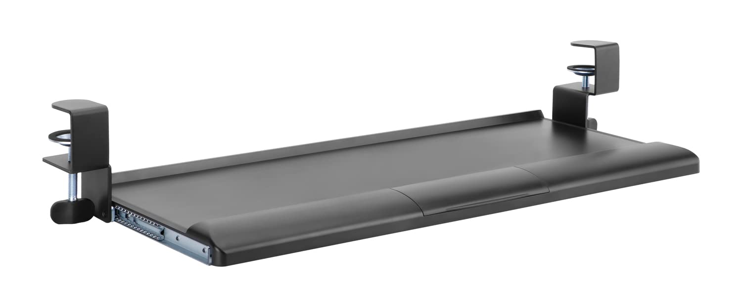 Duramex Keyboard Tray Under Desk with C Clamp Large Size, Steady Slide Keyboard Stand, No Screw into Desk, Perfect for Home or Office, 26.7" (31.4" Including Clamps) x 11.1"