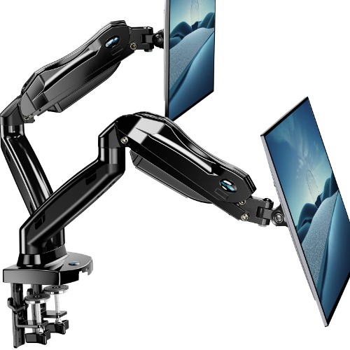 Dual Arm Monitor Mount - Adjustable Gas Spring Desk Mount VESA Bracket with C Clamp/Grommet Mounting Base for 17 to 27 Inch Computer Screens - Each Arm Holds 4.4 to 14.3lbs