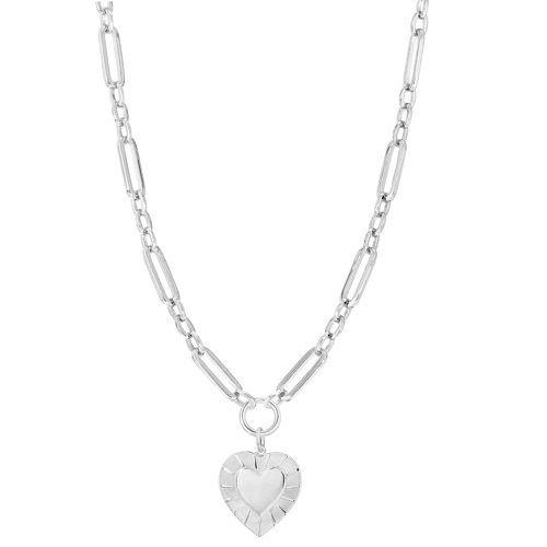 Large Multi Link Chain & Heart Pendant Necklace - SILVER