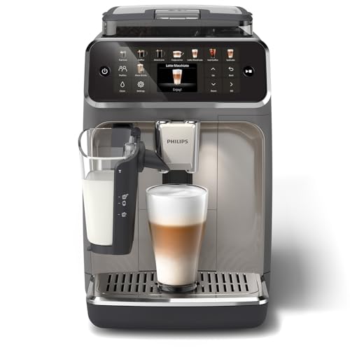 PHILIPS 5500 Series Fully Automatic Espresso Machine - LatteGo Milk System, 20 Coffee Varieties, Intuitive Touch Display, SilentBrew, 100% Ceramic Grinder, AquaClean Filter, Grey Chromed (EP5544/90) - Grey Chromed