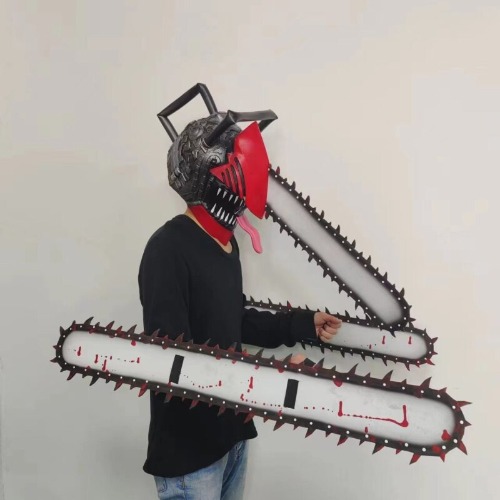 Motosierra de Anime para adultos y niños, máscara de látex Pochita, accesorios de fiesta de Halloween, sierras de Cosplay, tocado de mano, regalos de cumpleaños - AliExpress 