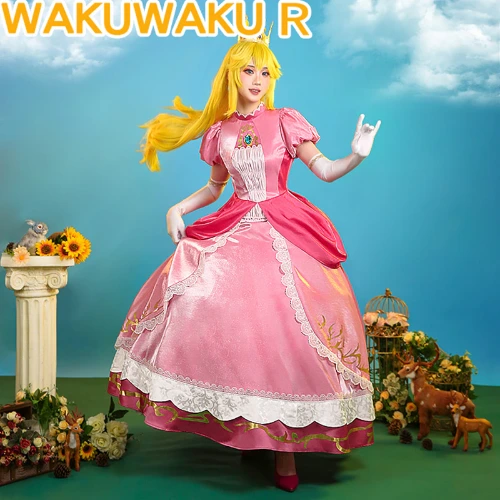 253.53MXN$ 39% de DESCUENTO|Vestido de princesa wakuwaku r para mujer, Cosplay de Peach Game, color rosa, talla grande, disponible, S 3XL| |   - AliExpress