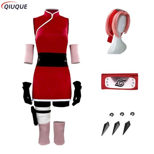 Disfraz de Cosplay Haruno Sakura para mujer y niña, traje de falda con peluca, Ninja, Anime, Halloween, Carnaval - AliExpress 