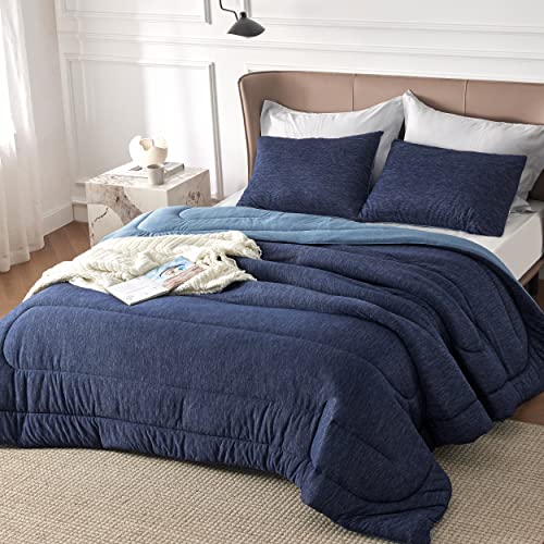 Bedsure King Comforter Set - Cooling and Warm Bed Set, Navy Blue Reversible All Season Cooling Comforter, 3 Pieces, 1 King Size Comforter (102"x90") and 2 Pillow Cases (20"x36") - King - 18 - Navy Blue - Reversible