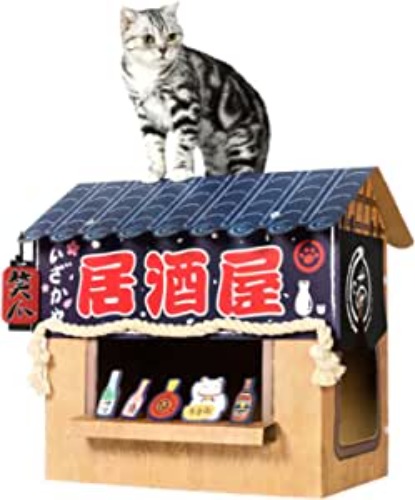 SMILE PAWS Cardboard Cat House with Scratcher, Cat Condo, Bed, Toys, Cat Izakaya Bar Scratcher house for Outdoor/Indoor Cats, Cat Play House & Home Décor, Easy to Assemble for Cats Bunny Small Animals - IZAKAYA Bar