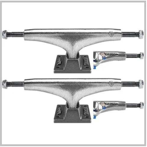 Thunder Trucks Tom Karangelov 148 Stamped Polished / Gunmetal Skateboard Trucks - 5.5 Hanger 8.25 Axle (Set of 2)