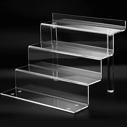 Acrylic Riser Display Shelf, Clear 4 Tier 9” Perfume Organizer, Tiered Display Stand for Collectibles Amiibo Funko POP Figures Toys Cupcake Dessert Decorations - 9×7in-1pack