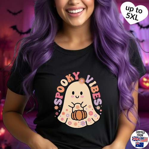 Spooky Vibes T-Shirt, up to 5XL, Halloween - L / Black