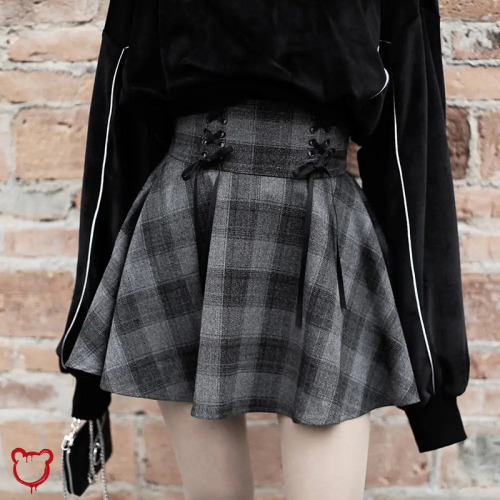 "Grey Plaid Skirt - No Smoke" - Dark Gray / L
