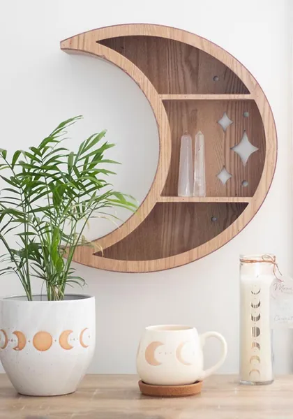 Wooden Crescent Moon | WALL SHELF