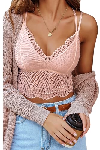 Avidlove Lace Bralette for Women V Neck Camisoles Racerback Adjustable Strap Crop Top - Pink - XX-Large