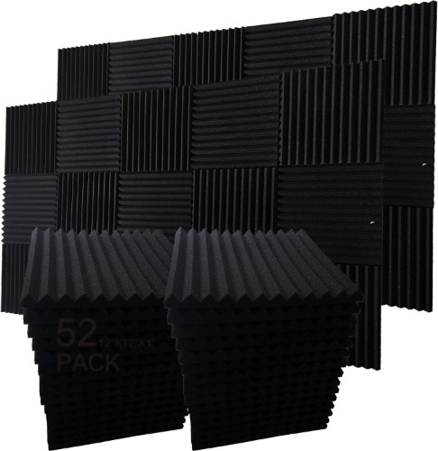 52 Pack 12"X 12"X1" Acoustic Panels Studio Soundproofing Foam Wedge Tiles, (52BLACK)