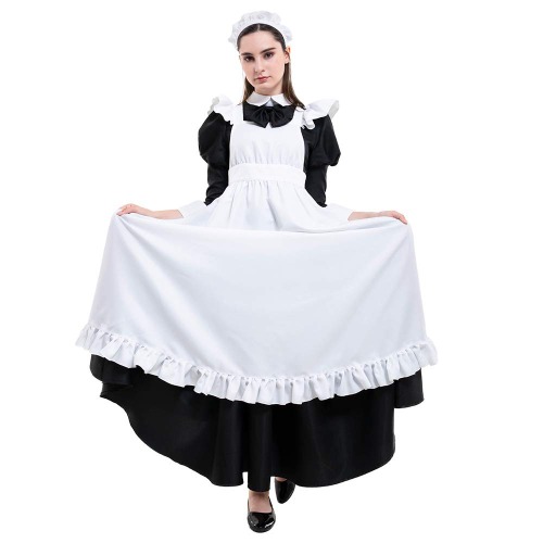 Classic Maid Uniform Long Dress Cosplay Costume - Medium Black/White