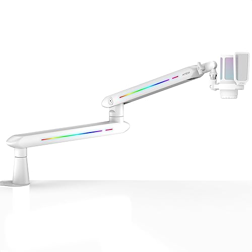 IXTECH RGB Low Profile Boom Arm for Mic, Adjustable Microphone Arm Stand with Desk Mount Clamp, Rotatable Microphone Boom Arm Mic Stand with Cable Management for Podcast Streaming Gaming Studio (Whte) - 5 LIZARD RGB