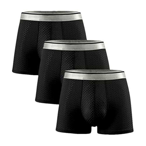 3PCS Mesh Hole Men Underwear - Boxers, Black