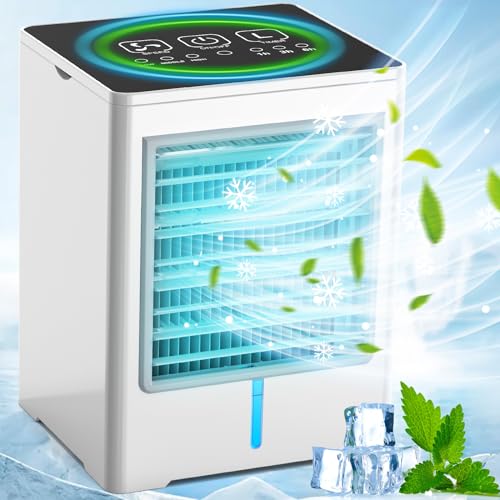 papercrush Portable Air Conditioner, 3 Speeds Personal Evaporative Air Cooler with 1-6H Timer, Mini Air Conditioner Touch Screen, Quiet Portable AC Unit Fan for Office Desk Home Bedroom Camping Car - White Portable Air Conditioner