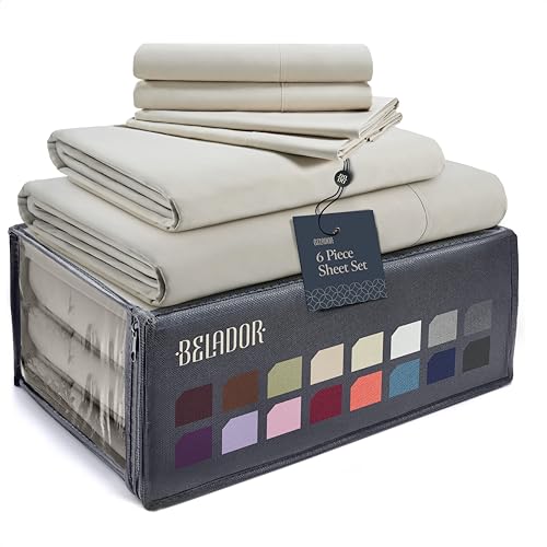 BELADOR Silky Soft King Sheet Set - 6 Piece Bed Sheets for King Size Bed, Secure-Fit Deep Pocket Sheets with Elastic, Breathable Hotel Sheets & Pillowcase Set, Wrinkle Free Oeko-Tex Sheets - King - Luxe Cream