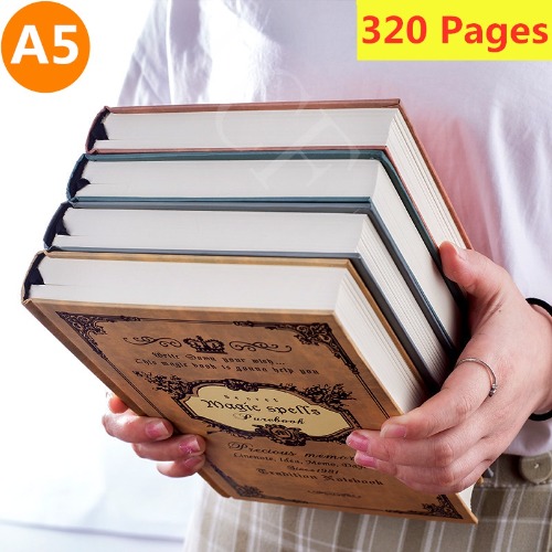 [COD]A5 Retro Hard-Cover Notebook 320Pages Thick Writing Notepad College Line Diary School Supplies