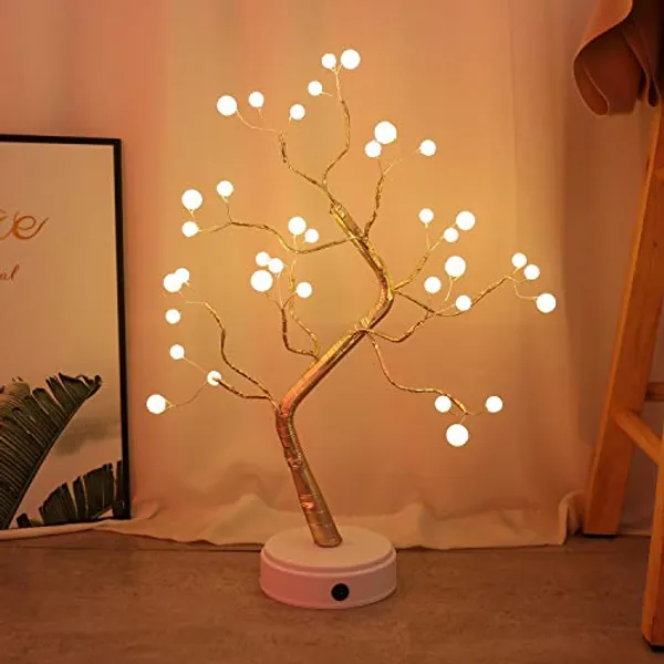 KHTO DIY Led Bonsai Tree Light, Desk Table Decor 36 Pearl LED Lights for Home,Bedroom, Indoor,Wedding Party,Decoration Touch Switch Battery Powered or USB Adapter