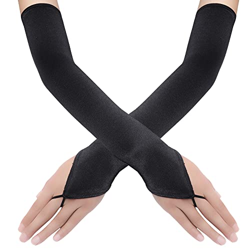 BABEYOND Long Opera Party Fingerless 1920s Satin Tea Party Gloves Costume Stretchy Adult Size Elbow Length - Black