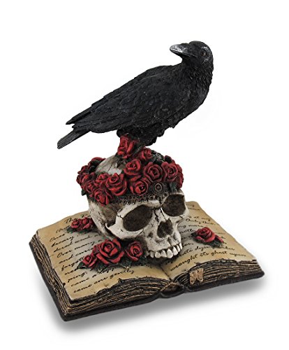 Raven on Rose-Covered Skull Statue
