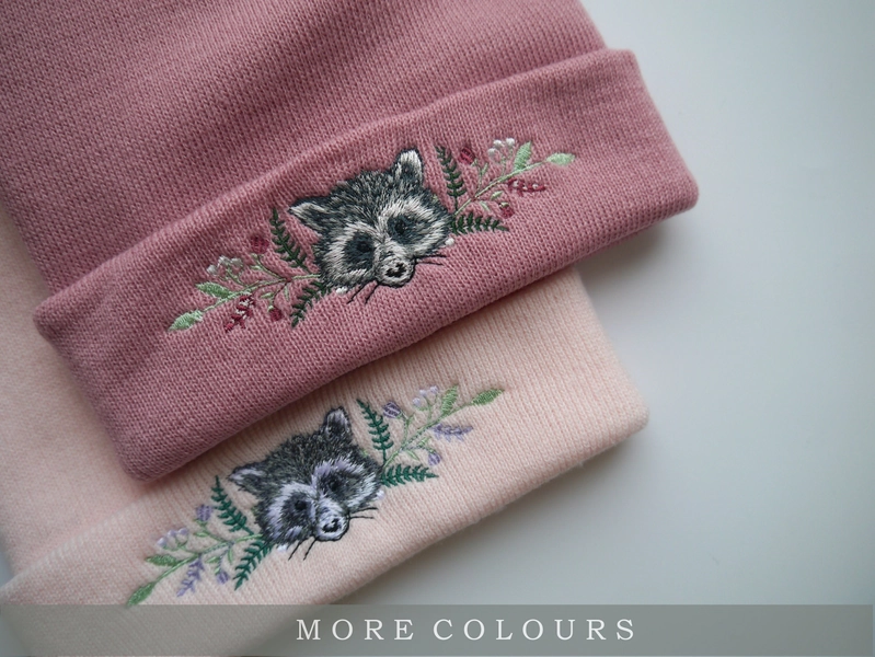 Lovely Floral Racoon Embroidered Beanie