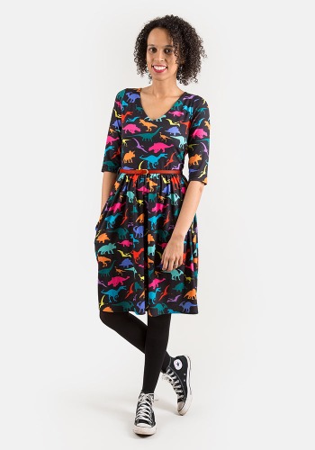 Cora Multicoloured Dinosaur Print Dress | 14