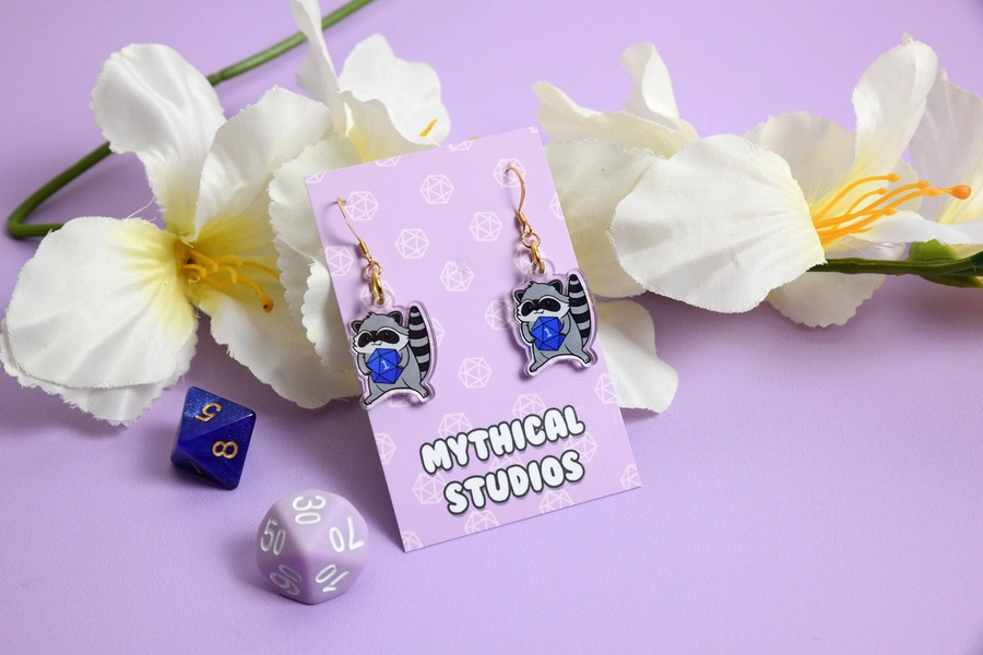 Crittercal Raccoon Earrings, Gold Plated, Adorable Racoon Earring Set
