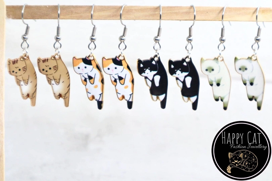 Hanging Cat Earrings, Kawaii Cat Earrings, Hypoallergenic Steel, Cat Gifts, Letterbox Gifts, Gifts for Friends, Cute Gifts for Cat Lovers