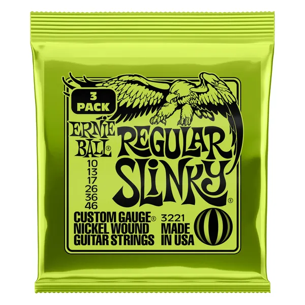 Ernie Ball Regular Slinky Nickel Wound Electric Guitar Strings 3-pack, 10-46 Gauge (P03221) - Regular (10-46) 3-Pack Slinky set only