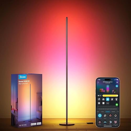 Govee LED Floor Lamp, RGBIC Modern Corner Lamp, Smart Standing Lamp with 61 Scene Modes,Music Sync, Black Corner Floor Lamp for Living Room, Bedroom - Black - 1-Pack