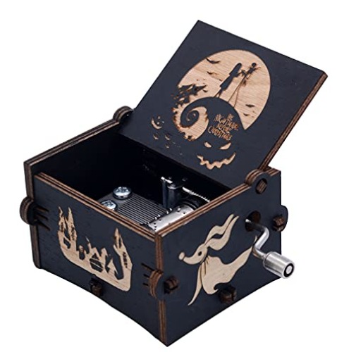 Kcikn Wooden Engraved The Nightmare Before Christmas Hand-cranked Musical Box, Playing Melody This is Halloween Music Box for Halloween Christmas Thanksgiving Boys and Girls Gift Ideal
