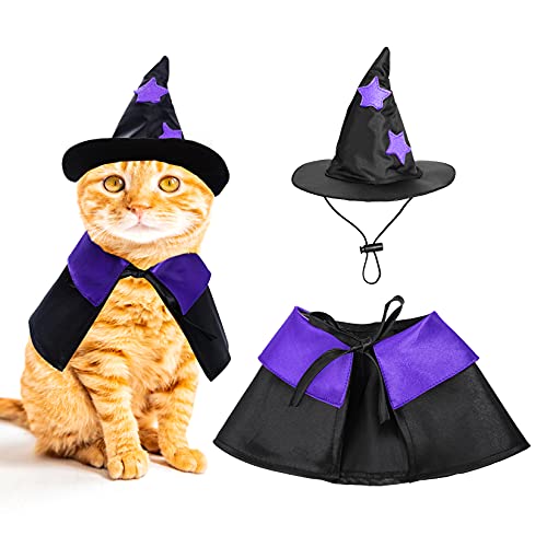 Dxhycc Halloween Pet Costume Cat Wizard Costume Funny Wizard Cat Clothes Cloak and Wizard Hat for Sm