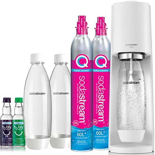 SodaStream Terra Sparkling Water Maker Bundle (White), with CO2, DWS Bottles, and Bubly Drops Flavors - Bundle White